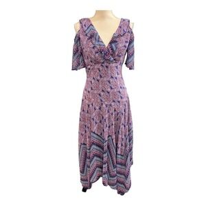 Rabbit Dress Blue Paisley Chiffon A Line Midi Asymmetrical Size 8 Wedding Guest